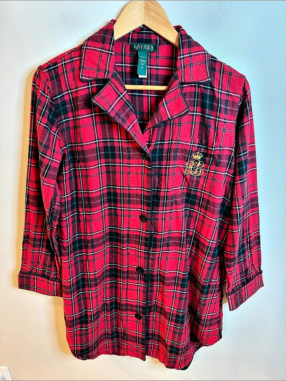 Lauren Ralph Lauren Plaid Flannel Pajama Shirt Dress Red & Black Medium